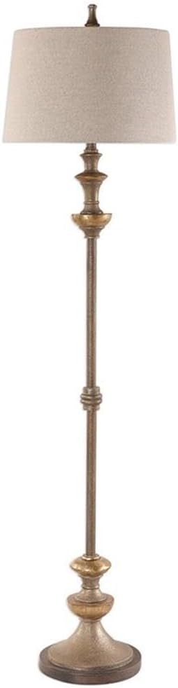 BOWERY HILL Contemporary Floor Lamp, 66.5" H, Steel/Resin, Silver and Bronze Finish, Ivory Linen Shade, Tapered Round Hardback, 150W Bulb, 3-Way Socket, Stylish Lighting for Living Room or Bedroom