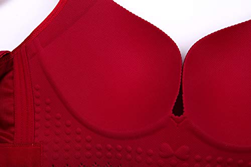 Ohrwurm Women Plus Size Bra Wire Free Push Up Smoothing Back Everyday Bra Red Wine 38C #TOP4