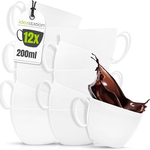 idea-station taza plastico 12 x 200 ml - blanco - tazas desayuno irrompibles - mug cafe - taza camping ligeros y reutilizables