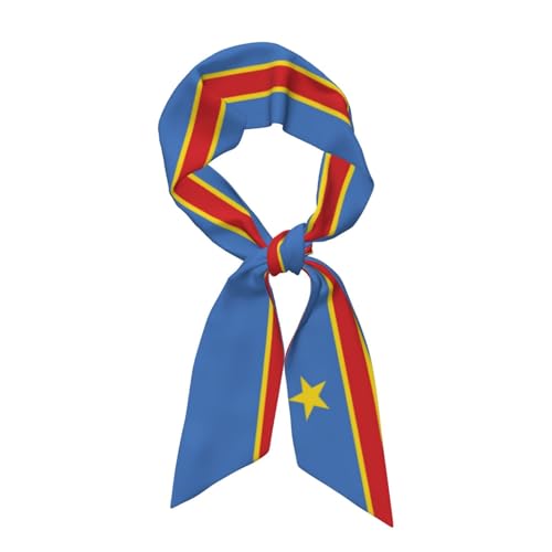 Women's Democratic Republic of Congo Flag Neck Scarf for Her Wife Fashion Satin Neckerchief Headscarf Hair Wrap Silk Feeling Double-sided Hairband Headband Belt for Handbag Purse Accessories Gift