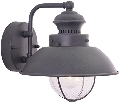 VAXCEL Harwich 8 in. H 1-Light Textured Gray Coastal Outdoor Wall Sconce Made of Durable Steel, Clear Seeded Glass Shade, LED Compatible, Use for Exterior Porch Patio Front Door or Garage