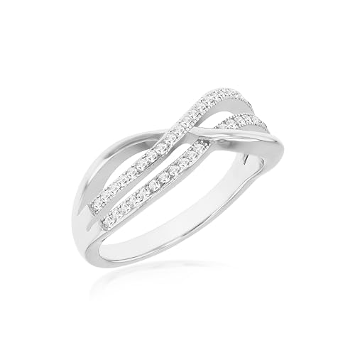 Image of Tuscany Silver Women's Sterling Silver Rhodium Plated Cubic Zirconia Double Crossover Ring - Size P
