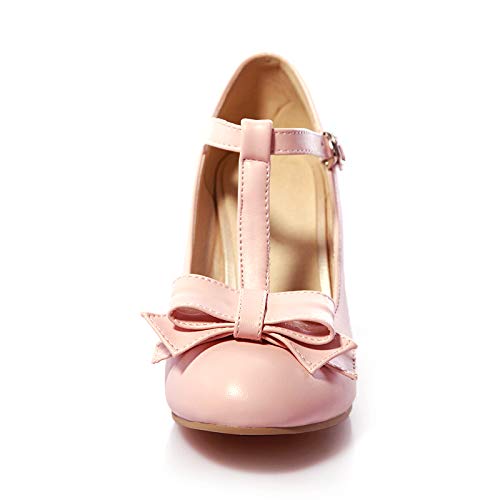 Image of Elbslutt Women's Cute Retro Rockabilly Shoes T Strap Mary Janes Heels Chunky Cosplay Shoes Sweet Block Heeled Bow Pumps