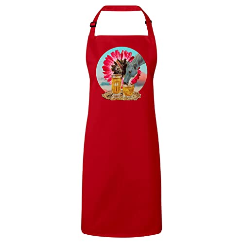 Tablier cuisine rouge anti-tache illustration cheval pour cuisiner sans salir vos vêtements
