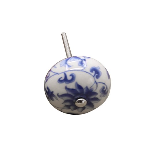 Baoblaze Cerâmica Única com Parafuso Azul e Branco Porcelana Puxadores Redondos Pintados à Mão Puxad