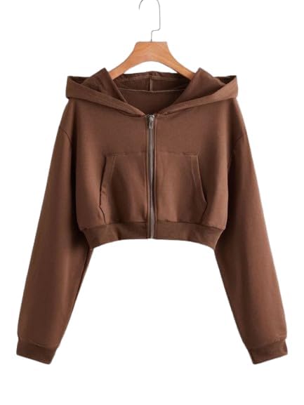 Image of Solid Long Hooded Neck Hoodie Zipper Crop Jacket for Women's