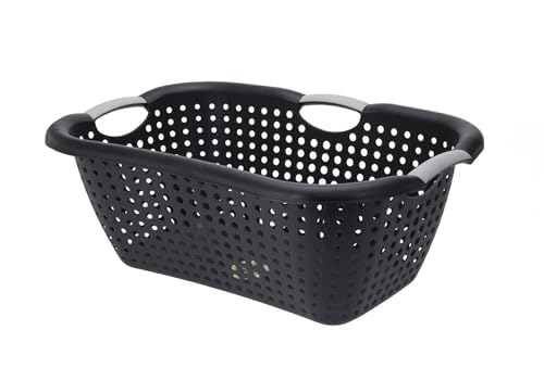 Wäschekorb aus Kunststoff in schwarz - 60 x 40 cm - Tragekorb mit Griffen - Wäschebox Wäschesammler Wäschewanne Einkaufskorb