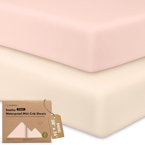 Image of 2 Pack and Play Sheets, Waterproof Mini Crib Sheets Fitted - 38x26 Organic Cotton Pack N Play Sheets for Graco Pack and Play Mattress, Playard Baby Crib Sheets, Neutral for Boy, Girl, Toddler (Cameo)