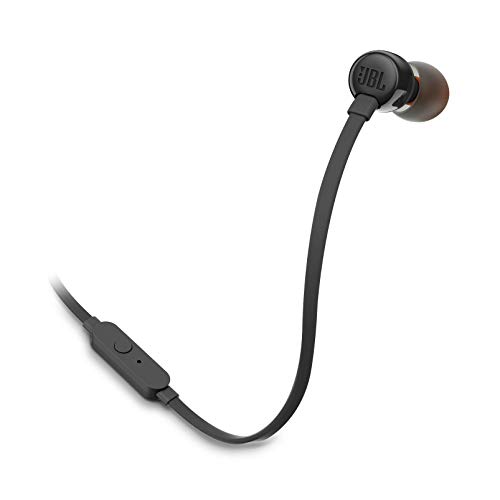 JBL Tune 110 – In-Ear Kopfhörer mit verwicklungsfreiem Flachbandkabel und Mikrofon in Schwarz – Für grenzenlosen Musikgenuss mit der Pure Bass Sound Technologie, 1er Pack