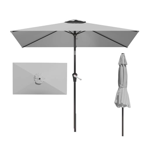 Patio Kingdom 6.5' x 10' Rectangular Patio Umbrella Large Outdoor Market Umbrella w/UV Protection, Push Button Tilt and Crank Lift, Rectangle Table Umbrella for Garden, Deck, Pool, Patio, Light Gray