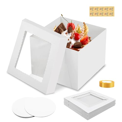 thirei Boite Gateau, 30,5 x 30,5 x 20,5 cm Boite Layer Cake, Lot de 5 Boite Gateau Carton, Boîte à Gâteaux avec Fenêtre Transparente, Planches à Gâteaux...
