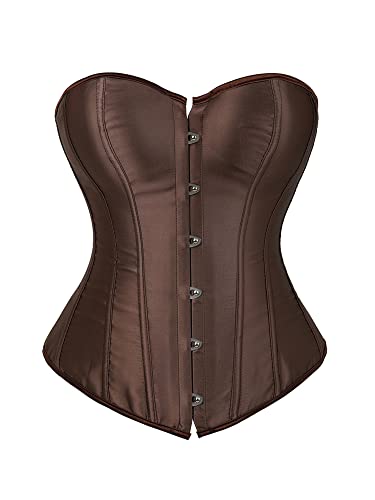 Image of Felcia Women's Plus Size Corset Bustier Overbust Top Satin Waist Cincher Lace up Body Shaping Retro Bustier (Brown, Small)