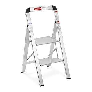Navaris aluminium huishoudtrap – Trap met 2 treden – Opstap van aluminium – Lichte inklapbare ladder – Multifunctionele keukentrap met antislip poten