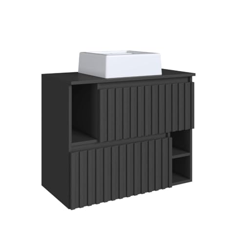 Gabinete de Banheiro Suspenso 75cm Luiza com 2 Portas Basculante com Cuba Grafite