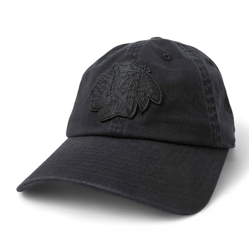 American Needle Chicago Blackhawks NHL Blue Line Tonal Adjustable Dad Cap (Black)