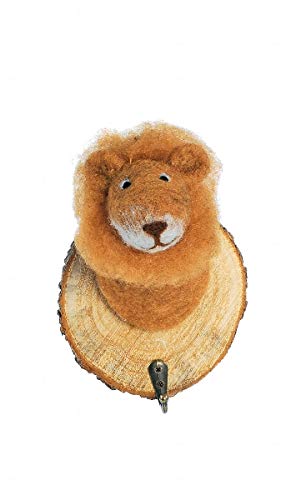 Preisvergleich Produktbild Baden - 1167079 - Kleiderhaken, Wandhaken, Löwe, Filz, Holz, 15cm, auf Holzbrett