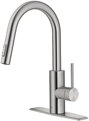 KRAUS KPF-2620SFS Spot Free Oletto Single Handle Pull Bright Stainless Steel Finish Kitchen Faucet, 15.75" x 8.75" x 2.5"