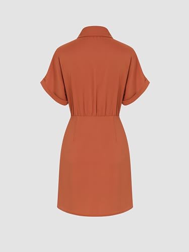 CIDER Shirt Dress Collar Button Down Bowknot Short Sleeve Mini Dress Middle Waist Dresses4