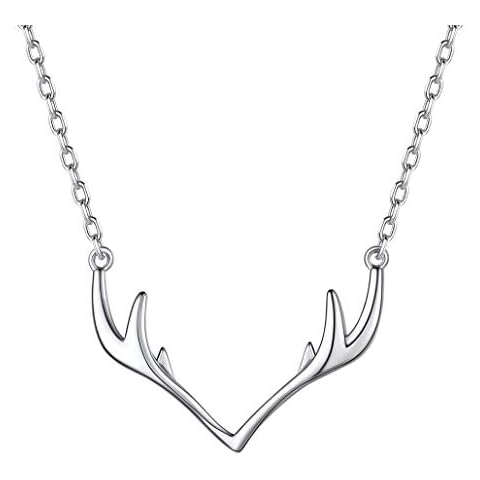 Silvora Antler Necklace 925 Sterling Silver Reindeer Animal Horn Jewelry Minimalist Style Clavicle Chain with Personalized Birthstone Charm Deer Antler Charm Necklaces Cover