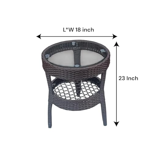 Image of India Garden Patio Seating Chair and Table Set Outdoor Balcony Garden Coffee Table Set Furniture with Table and Chairs Set (Brown with Tripod Table 2+1)