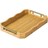 SLLS 天然木製トレー 角型 ハンドル付き 木製トレイ 滑り止め付き お盆 ランチトレー 和風 シンプル おしゃれ 軽量 丈夫 (28*40*5cm,A)