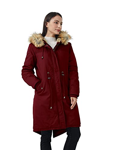 Wenven Women's Mid Length Hooded Sherpa Lined Parka Jacket Red Xl #TOP4