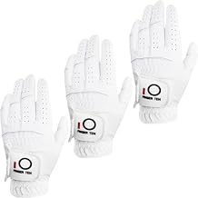 قفازات جولف FINGER TEN All Weather Grip للرجال بقيمة 3 عبوات للاعبي الجولف الذين يستخدمون اليد اليمنى، قبضة مطر مبللة ساخنة وقفاز ناعم مريح لأداء متميز، ألوان أبيض أسود أزرق مقاسات SML XL