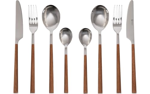 BERGER Wood Besteck Set 16-teilig | Elegantes Essbesteck mit Holzgriffen | Robustes & langlebiges Edelstahl Besteckset mit Messer Gabel Löffel für 4...