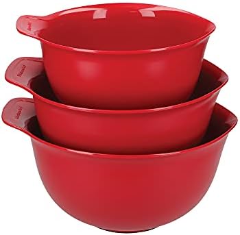 KitchenAid Mixing Bowls, Empire Red, Set of 3 & Silicone Spatula, Heat Resistant Flexible Bowl Scraper  Empire Red