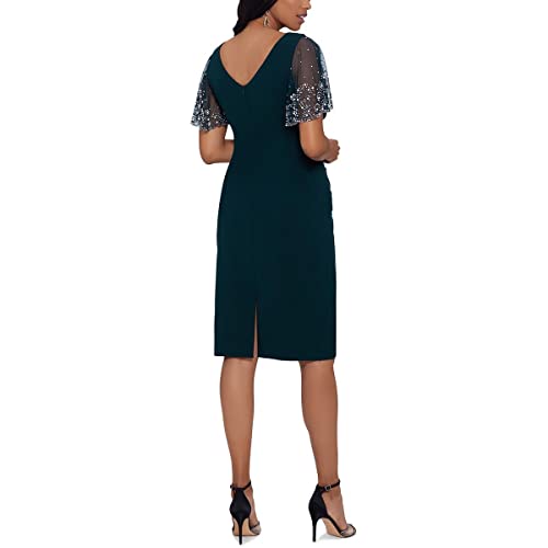 Betsy & Adam Womens Petites Rhinestone Mini Sheath Dress Green 10P #TOP1