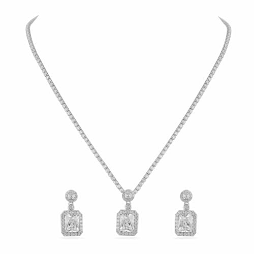 Image of Rubans Necklace Set American Diamond Zirconia Jewellery Gift for Women & Girls