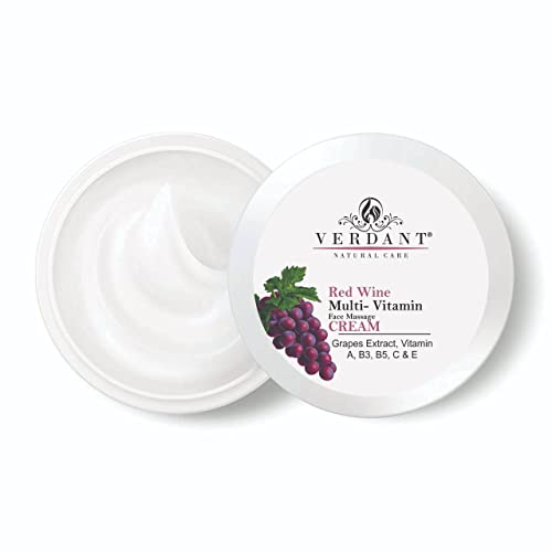 Verdant Natural Care Skin Brightening & Anti-Ageing Red Wine Face Cream with Grapes Extract | Red Vine Cream | Multi-Benefits Face Moisturizer | Anti-Aging Cream | Tanning & Pigmentation Control, Anti-Marks | Spots & Tan Removal Cream - Sulphate & Parabens free - 100ml