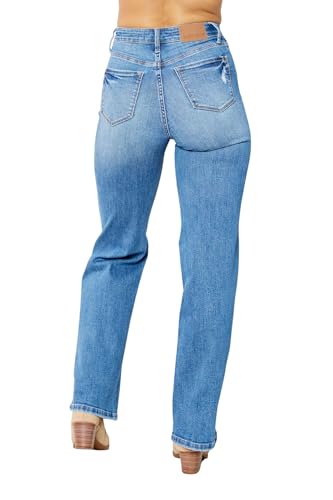 Judy Blue Women's High Rise Tummy Control Solid Five Pocket Straight Jeans3