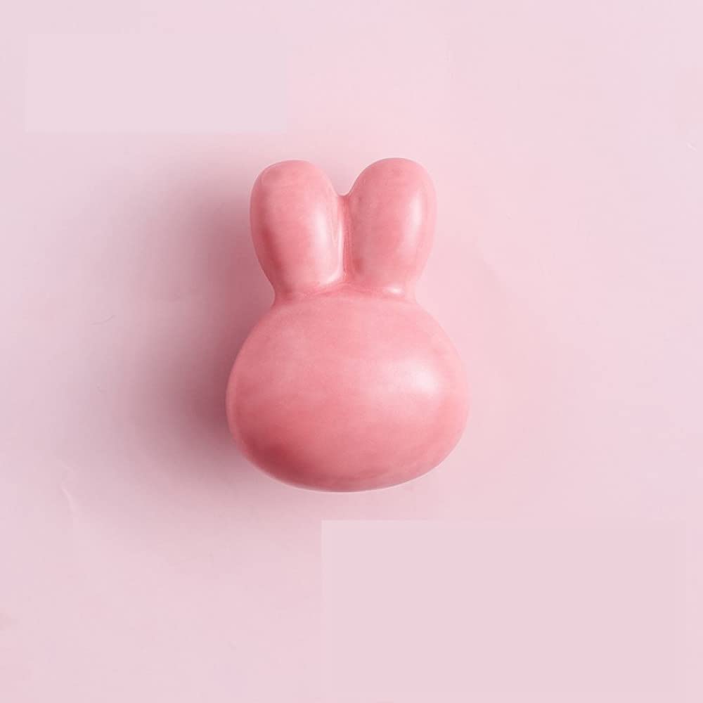 Poignées pour armoires et tiroirs lapin en céramique rose meuble
