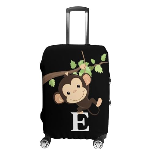 Cute Monkey And Letter E Travel Luggage Cover for Suitcase 19-32 Inches Elastic Washable Baggage Protector