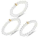 3 Pcs Elasticated Pearl Ring Vintage Adjustable Thin Pearls Rings Pearl Ring for Women Dainty Stretch Beaded Stackable Rings Cute Pearls Knuckle Finger Pack Statement Wedding Prom Dress Jewerly White