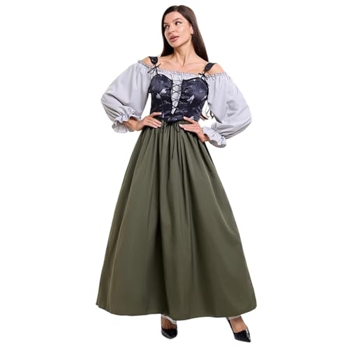 Ensemble robe médiévale femme élégante deux pièces gilet ajusté costume de spectacle
