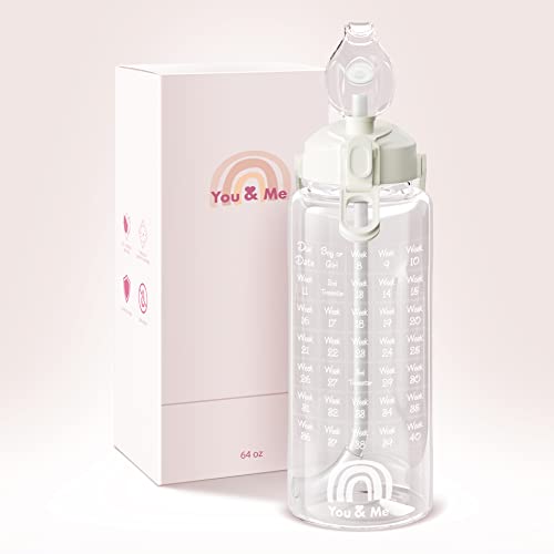 Image of You&Me 64oz, Pregnancy Water Bottle tracker with Sleeve & Strap, Pregnancy Gift For New Mom, Moms essentials must haves, Pregnancy Weekly Milestone Tracker, BPA Free, Expectant Mom Gifts