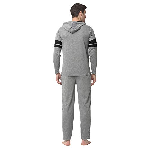Image of Mack Jonney Cotton Blend Night Suit Co-ord Set for Men with Hodded Full Sleeve T-Shirt and Track Pant-VJ-MNS-TTP-GROUP21