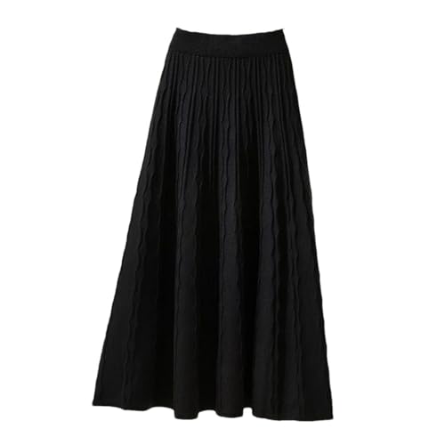 Women Black High Waist Sweater Skirt Winter Slim A Line Vintage Knitted Midi Skirts Black XL
