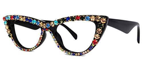 Vooglam Stylish Cat Eye Frame Blue Light Glasses For Women Glitter Colorful Frame Block Uv Anti Eyestrain Eyewear Cathleen Vfp0179-01 #TOP9