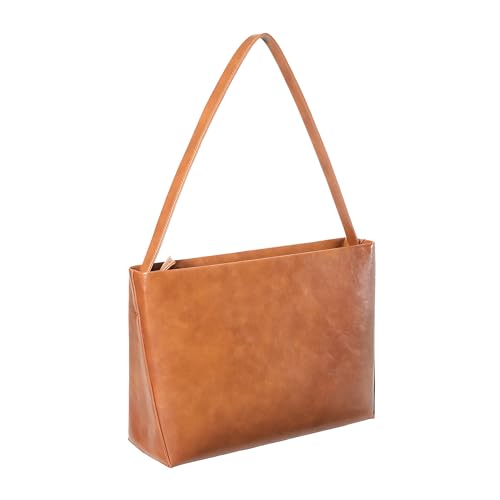 FLAIRFOLIO Shoulder Bags in Leather for Women Vintage Classic Elegance Zipped Medium Handbag Purse for All Occasions (Caramel Brown)