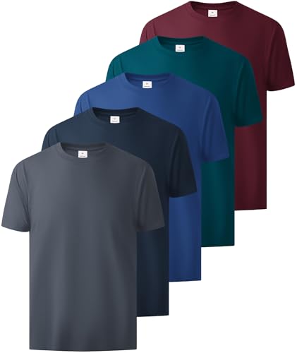 Image of Little Beauty 5 Pack Men's T-Shirts Crew Neck Short Sleeve Cotton Tee Casual Summer Tops