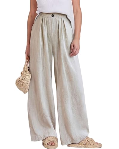 IXIMO Women's Linen Casual Wide Leg Pants with Pockets Beige L — Amazon listing image