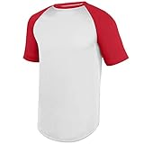 Augusta YTH WICKING SS BASEBALL JERSEY WHI/RED XS