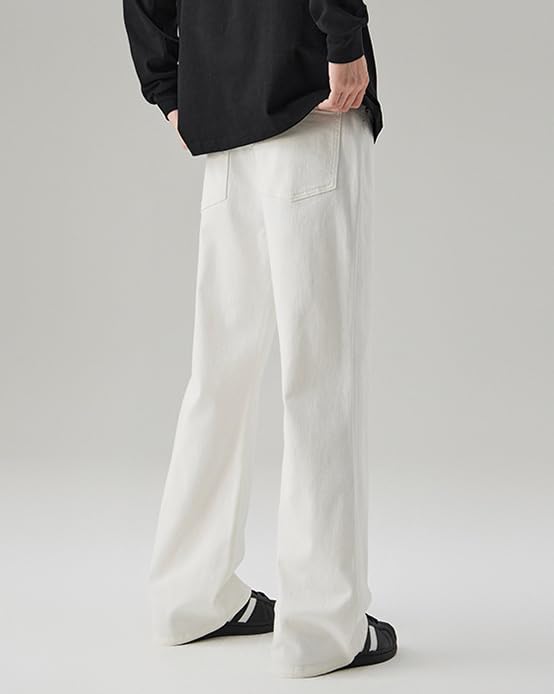 Men's White Casual Stretch Vintage Jeans Loose Y2k Hip Hop Straight Bell Bottoms3