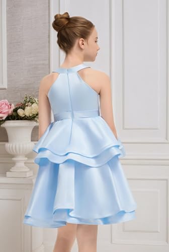 O Neck Flower Girl Dress for Wedding Girls Satin Pageant Dresses Short Party Formal Gown for Girls4