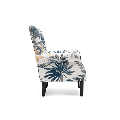 YOLENY Modern Accent Chair,High Back Armchair,Upholstered Fabric Button Single Sofa with Wooden Legs for Living Room,Bedroom,Blue Leaves - Image 6
