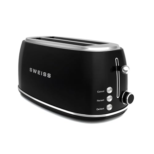 SWEISS Tostador GRV9 vintage, 2 ranuras, 6 niveles de potencia, Descongelación, Baguettes, Rápido y uniforme, Fácil limpieza, Bandeja recogemigas, Negro, 1500 W - imagen 2