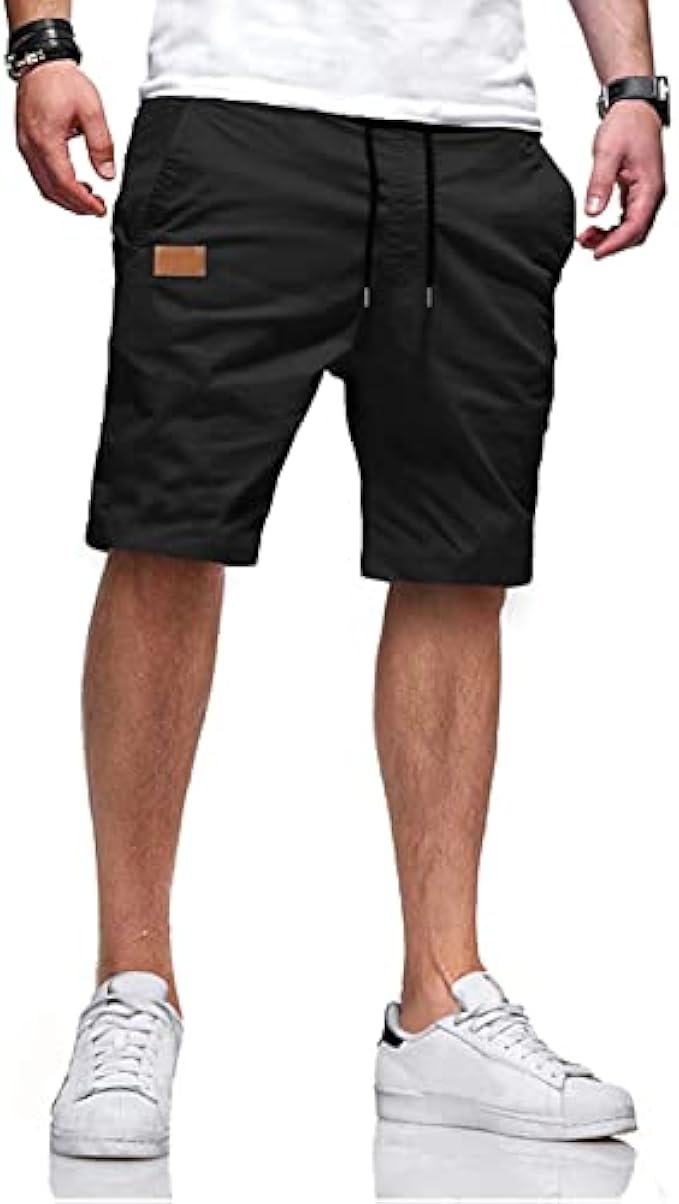 JMIERR Mens Casual Shorts - Cotton Drawstring Summer Beach Stretch Twill Chino Golf Shorts
